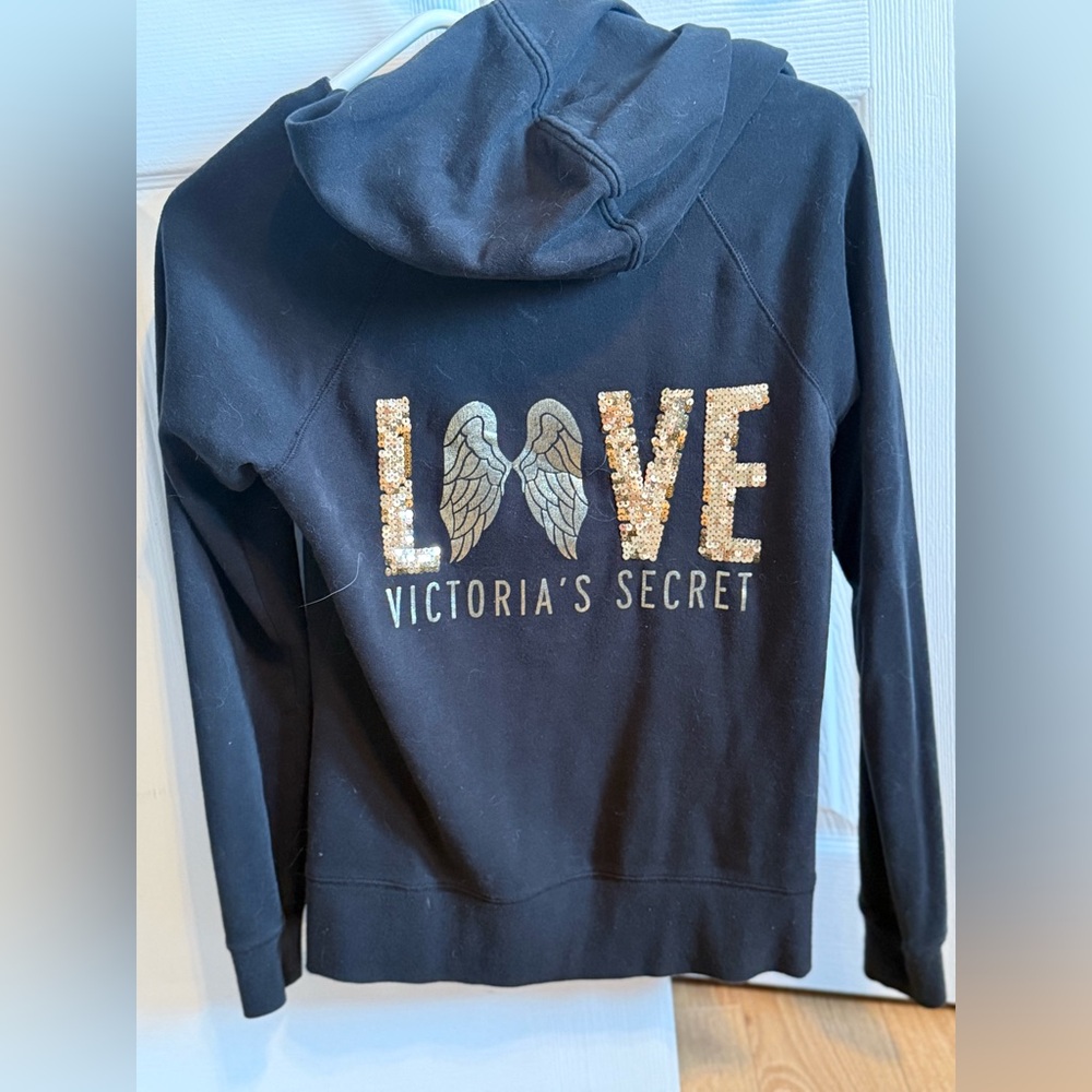Y2K Women’s Size XSVictoria's Secret Black Hoodie with Gold and Silver Accents